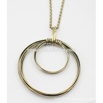 Collier pendentif rond en bronze, alliage métal vintage, gros collier en bronze